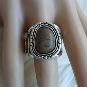 Paparazzi Olive Green and Silver Statement Ring with Ornate Design